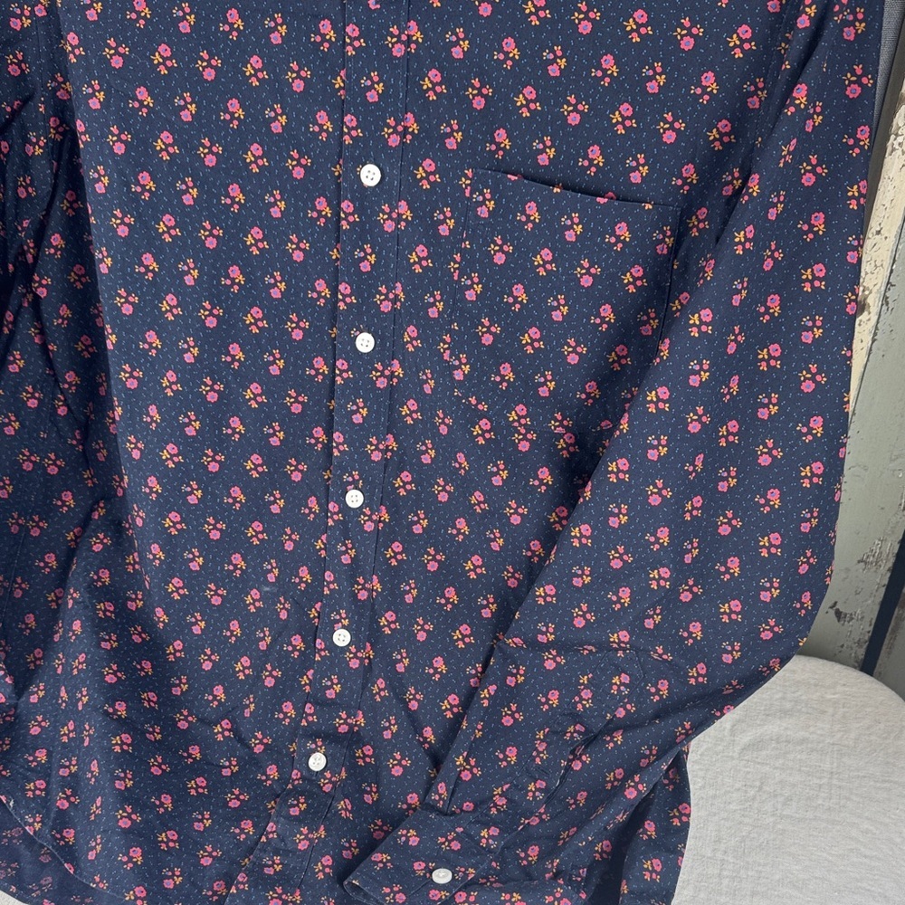 J. Crew Dark Blue Shirt with Red Floral Pattern - Picture 6 of 10
